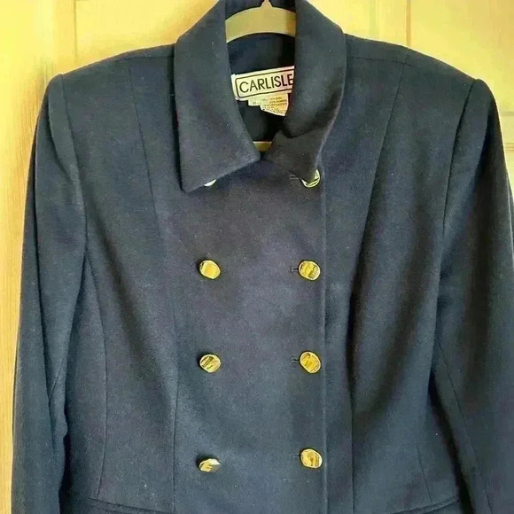 Vintage Carlisle Coat Womens Size 8 Wool Cashmere Cobalt Blue Lined Gold Button - Picture 6 of 7